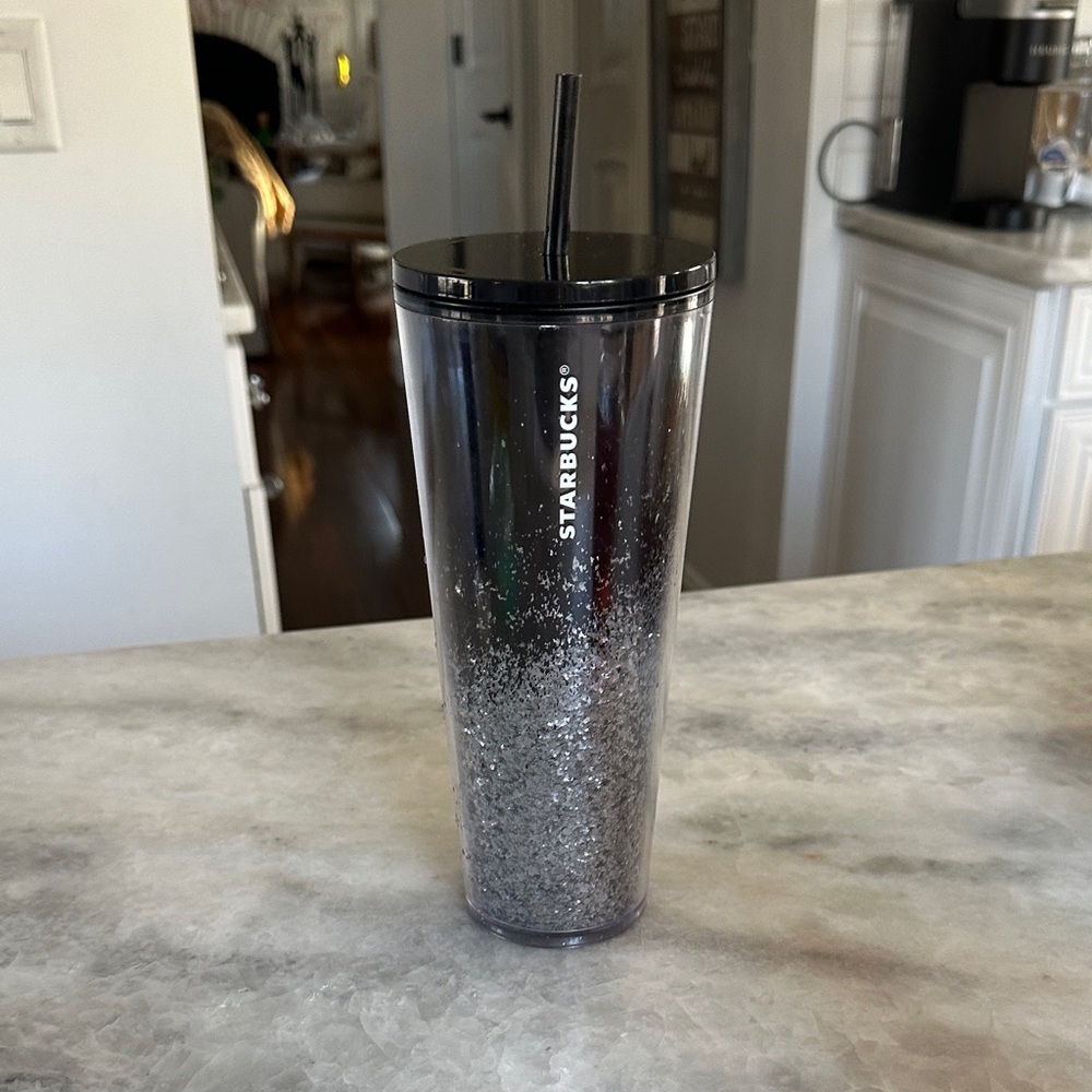 Starbucks Black Glitter Ombre Tumbler with Black Lid and Straw